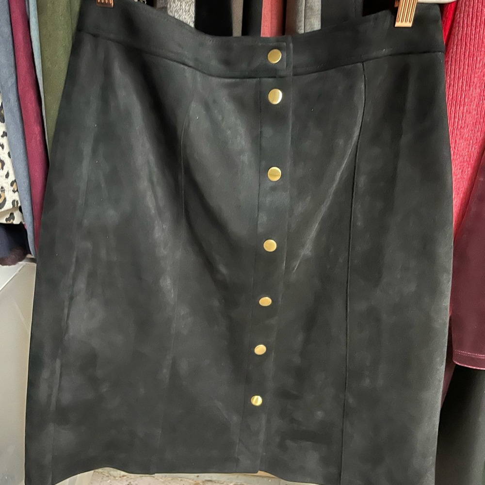 Loft black suede with buttons midi skirt